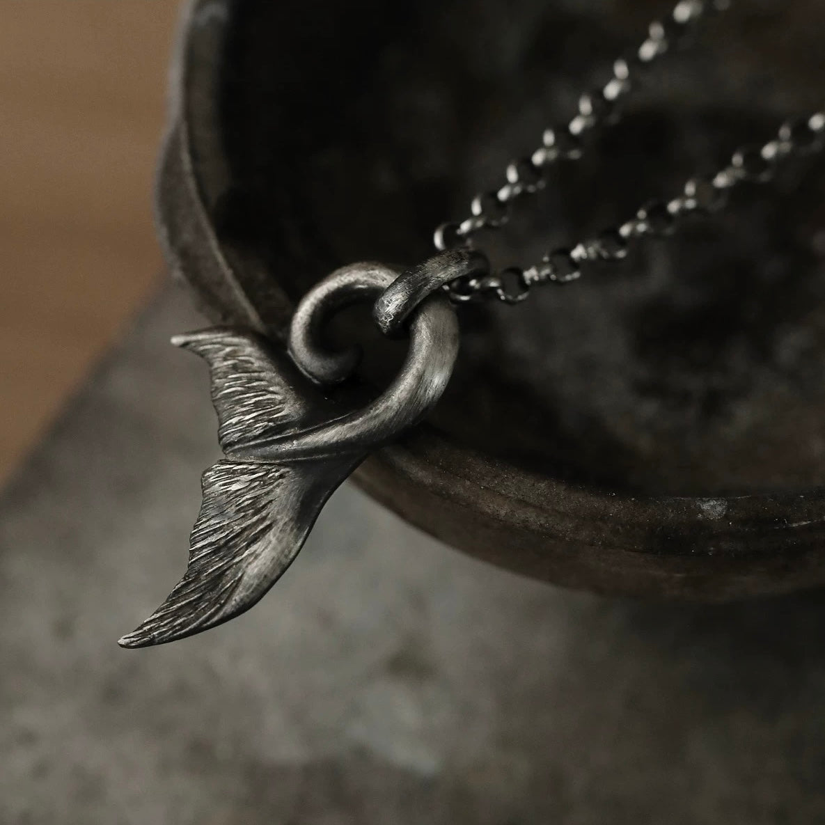 Oxidised Whale Tail Men’s Silver Necklace