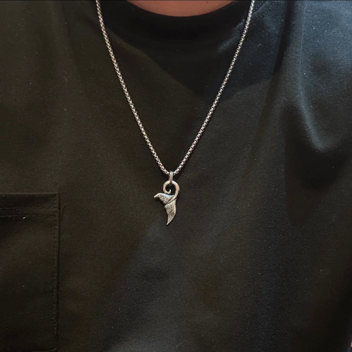 Oxidised Whale Tail Men’s Silver Necklace