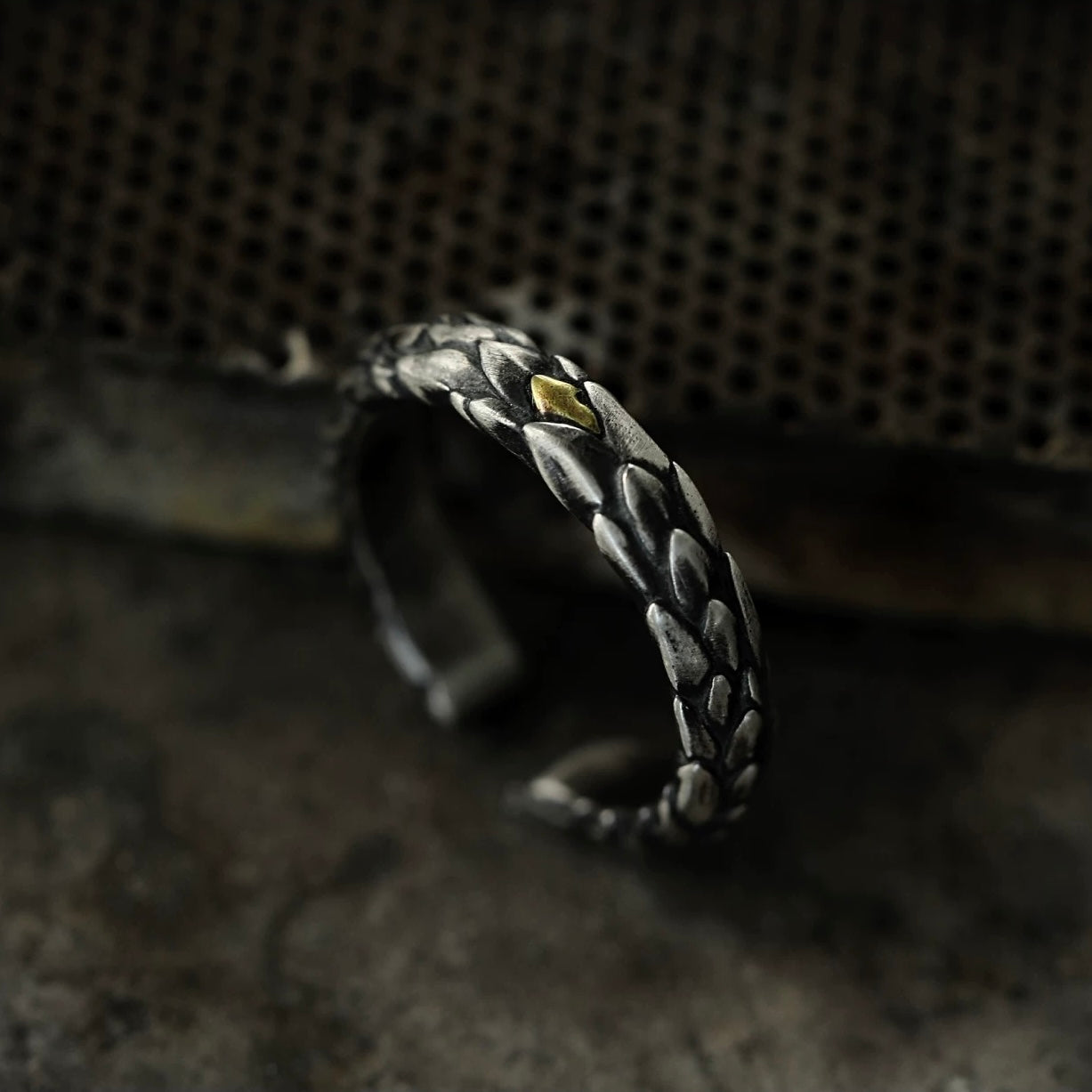 Mystic Dragon Scale Men's Silver Cuff Ring