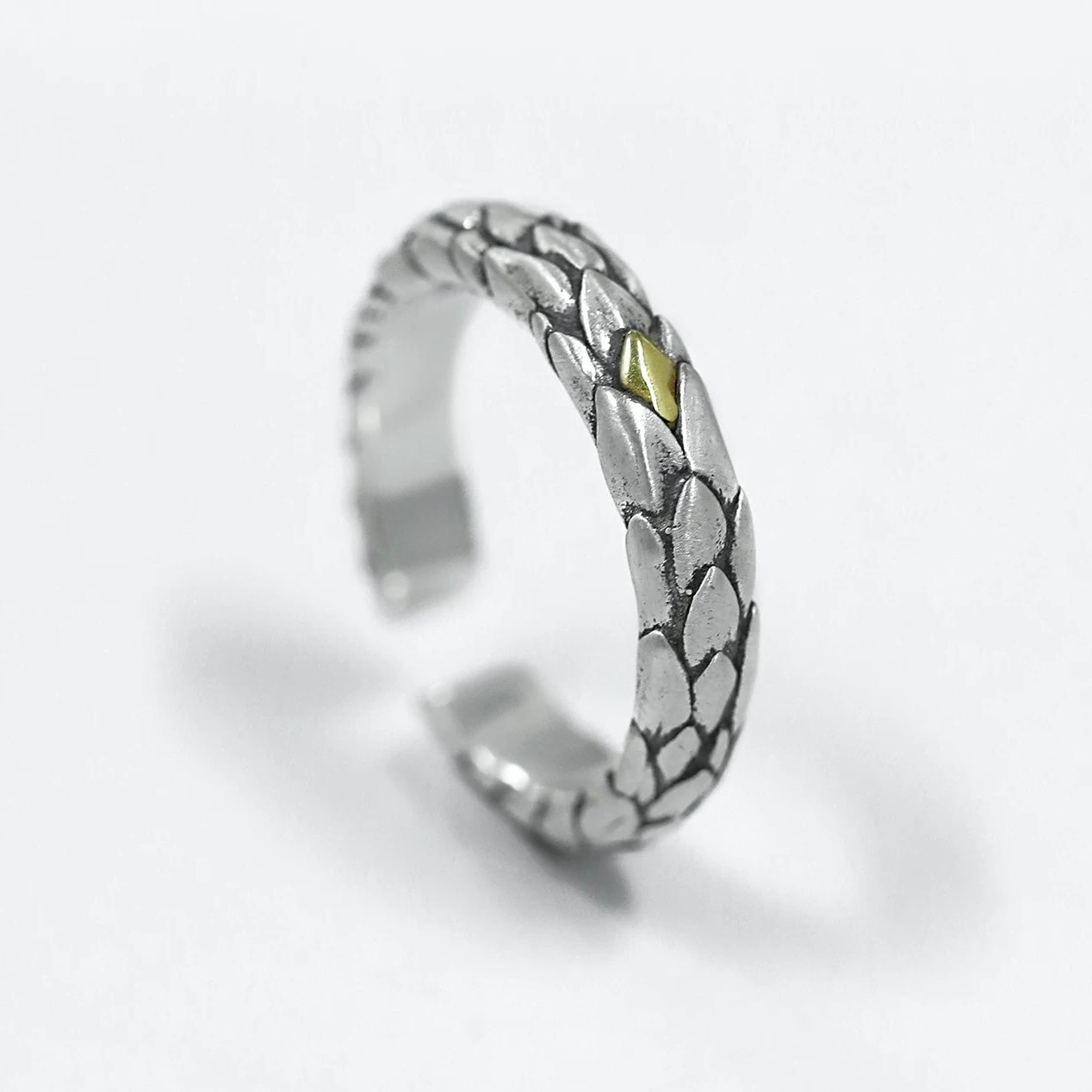 Mystic Dragon Scale Men's Silver Cuff Ring