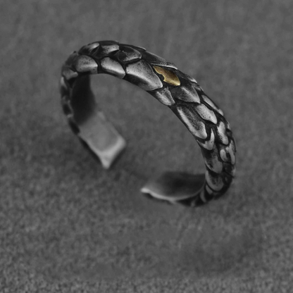 Mystic Dragon Scale Men's Silver Cuff Ring