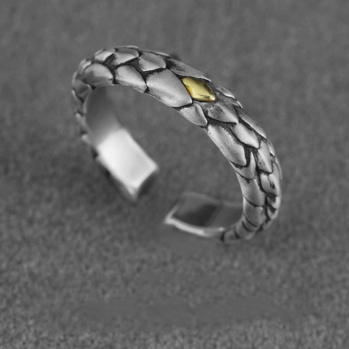 Mystic Dragon Scale Men's Silver Cuff Ring