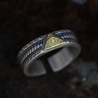 Masonic Triangle Eye of Providence Men’s Silver Cuff Ring