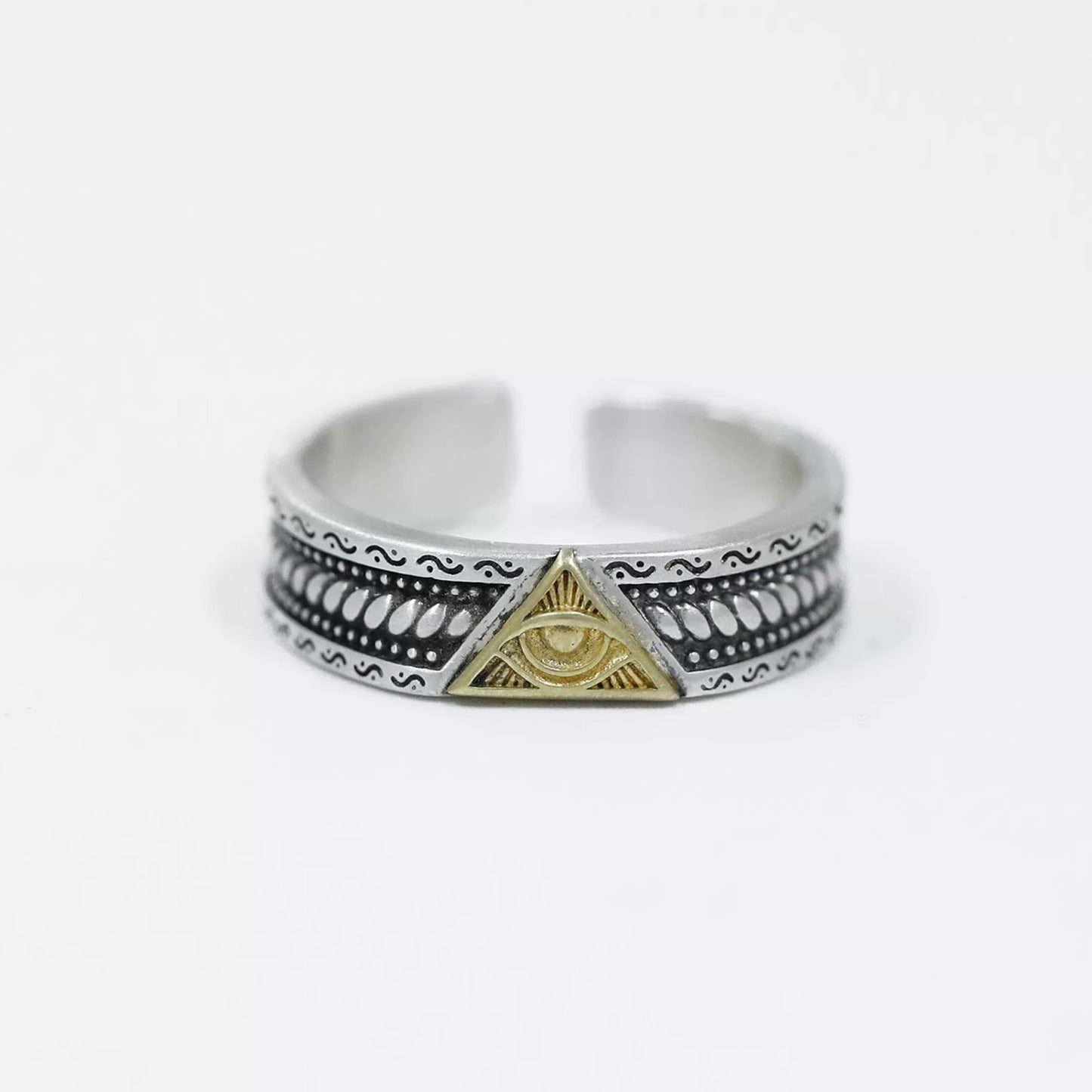 Masonic Triangle Eye of Providence Men’s Silver Cuff Ring