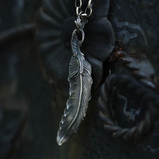 Handmade Vintage Feather Men’s Silver Necklace