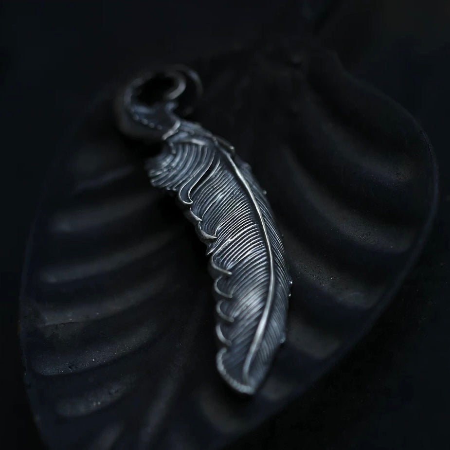 Handmade Vintage Feather Men’s Silver Necklace