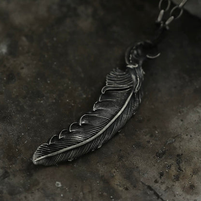 Handmade Vintage Feather Men’s Silver Necklace