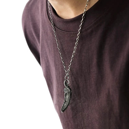 Handmade Vintage Feather Men’s Silver Necklace