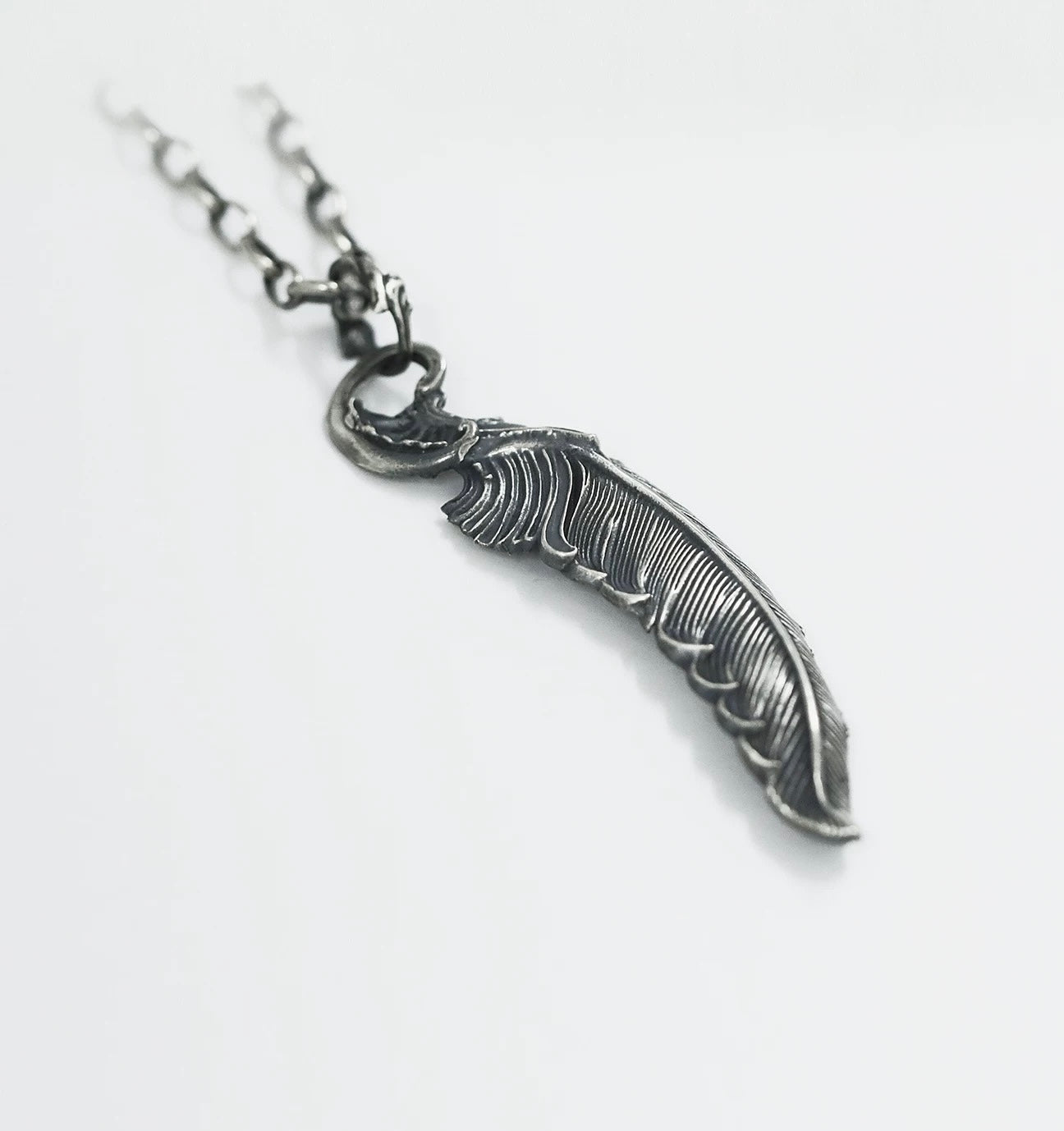 Handmade Vintage Feather Men’s Silver Necklace