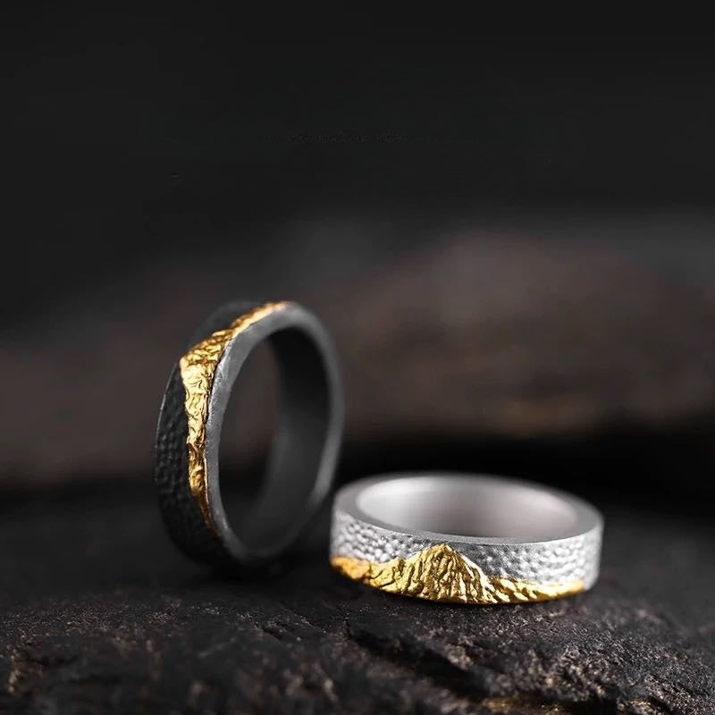 24K Gold-Gilded Mount Fuji Silver Ring