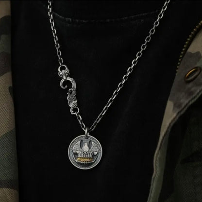 Smiling Skull Silver Coin Necklace with Silver or 24K Gold-Plated Teeth